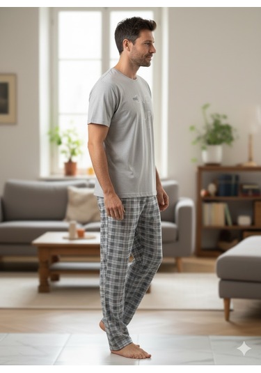 Erkek Mavi Kısa Kol Pijama Takım Mavi