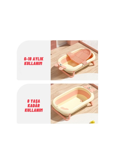 Katlanabilir Termometreli Bebek Küveti Filesi Bebek Havuzu Pembe