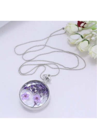 Chavin Kristal Cam Kurutulmuş Çiçek Kadın Kolye Dr36 Mavi