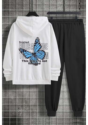 Kelebek Baskılı Eşofman Takımı Beyaz