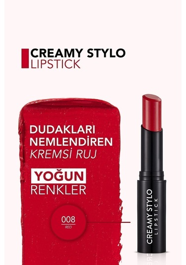 Flormar Yarı Parlak Stick Ruj- Creamy Stylo Lipstick -008 Red-8682536013680