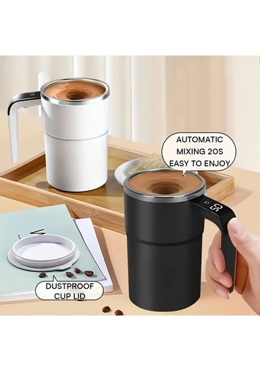 Chuangyinshop Beyaz Sıcaklık Göstergeli Otomatik Karıştırmalı Seyahat Bardak