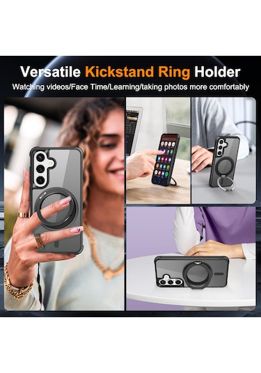 Samsung Galaxy S25 / S24 Kılıfı Magsafe Döndürülebilir Halka Ayaklı Tpu + Pc Telefon Kılıfı İle Uyumlu Siyah