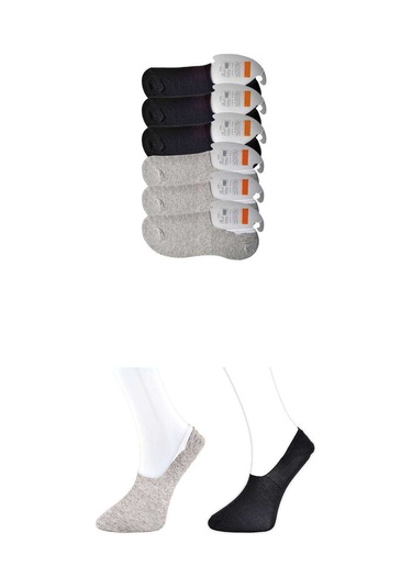 Siyah Ve Gri Erkek Babet Çorap 6 Çift Karışık Çok Renkli