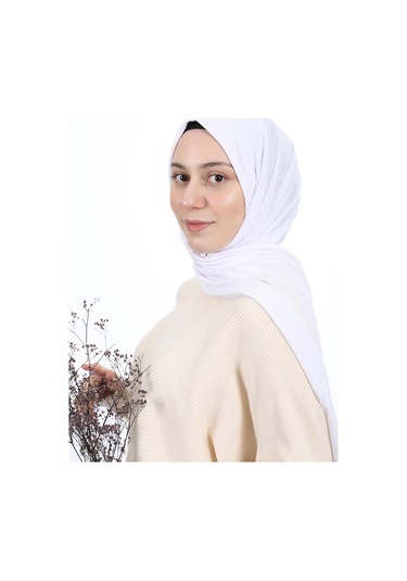 Tesettür Kadın Penye Şal Düz - Beyaz