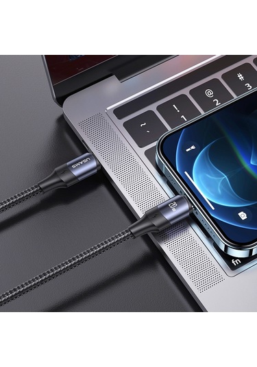 Usams Sj522 20 W Lightning Hızlı Şarj Pd 60w Örgü Kablo Siyah 2 M