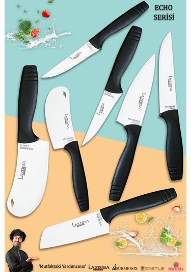 Eco Serisi Mutfak Bıçak Seti Et Ekmek Sebze Salata Pizza 7li Set Siyah