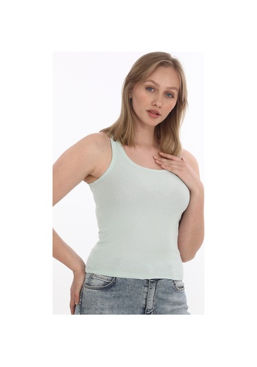 Monox Kadın Fitilli Likralı Pamuklu Askılı Atlet Yeşil