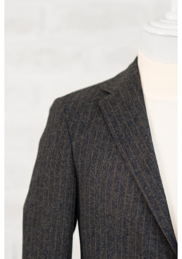 Slimfit Torba Cep Çizgili Mono Yaka Astarsız Çift Yırtmaç Likralı Kışlık Erkek Tek Ceket 001