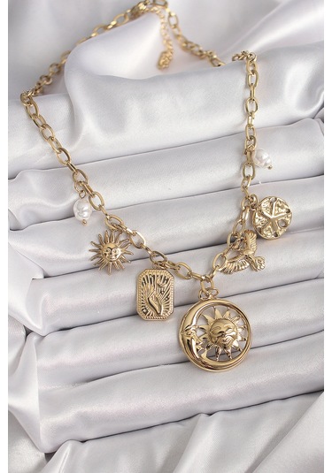 316l Çelik Gold Renk Halka Zincir Sallantı Ay Güneş Figür Kuş De Renkli