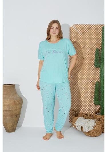 Estiva 24072 Büyük Beden Kadın Kısa Kollu Pijama Takım 001
