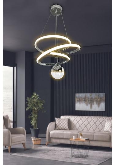 Eylül Tek Toplu Led Avize - - Kumandalı / Krom Krom