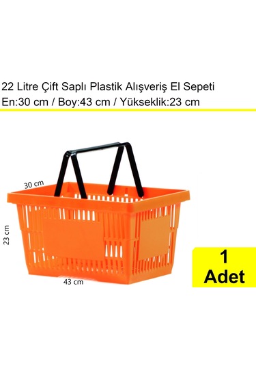 Plastik Alışveriş El Sepeti Çift Saplı 22 Litre Turuncu 1 Adet / En:30 Boy:43 Yükseklik:22 Cm Turuncu