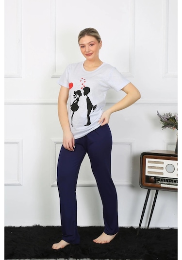 Lenaca Kadın Kısa Kol Penye Pijama Takımı Buz Mavisi