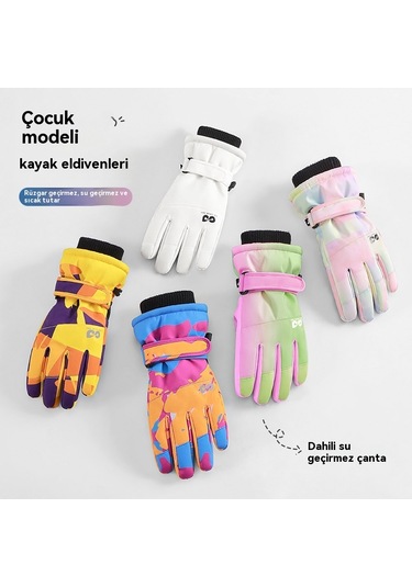Çocuklar Kayak Eldivenleri Kız Erkek Su Geçirmez Rüzgar Dayanıklı Kalın Bebek Kar Eldivenleri Oynar Pembe Yeşil