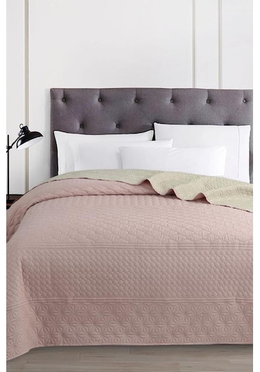Ultrasonik Kapitoneli Doremi Çift Taraflı Tek Kişilik Yatak Örtüsü Pudra Pudra