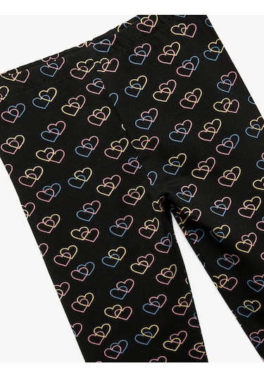 Koton Pamuklu Beli Lastikli Kalp Desenli Uzun Tayt Siyah Desenli 6wkg40077ak Bdl