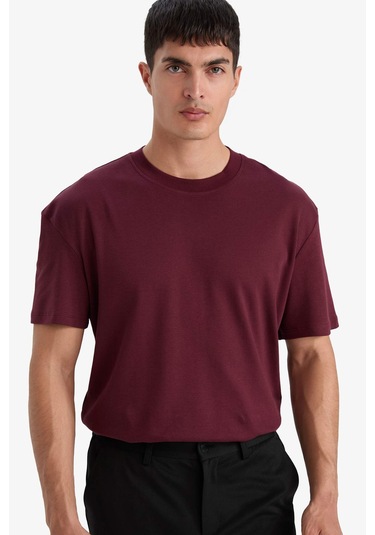 Defacto %100 Pamuk Regular Fit Bisiklet Yaka Basic Düz Kısa Kollu Tişört E7961ax25aubr34 Bordo