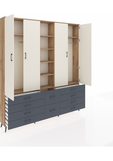 Arges Dolap 9 Raflı 10 Çekmeceli 2 Askılı 220x30x243 Çam-aytaşı/antrasit Aytası/antrasıt