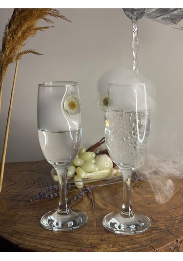 Şampanya Kadehi Papatya Figürlü 2'li Şeffaf