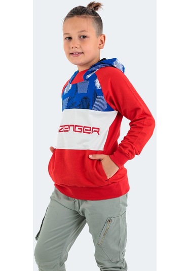 Slazenger DRAGICA IN Çocuk Kapüşonlu Cepli Kırmızı Sweatshirt