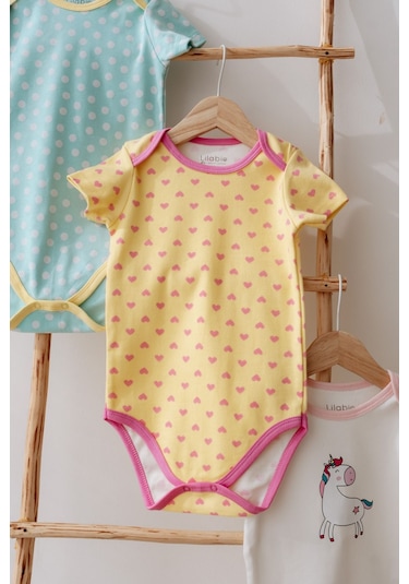 Lilabio %100 Pamuk 3'lü Kısa Kollu Bebek Body Renkli Çok Renkli