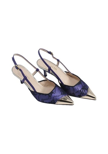 Poletto Hakiki Deri /tekstil Sax Mavı-sıyah-gumus Ayakkabı Stiletto 9841 59-2510 Sax Mavı-sıyah-gumus Saks Mavi - Siyah - Gümüş