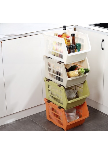 Ranyeek Mutfak Sebze Meyve Depolama Rafı - Çok Katlı Fonksiyonel Evcil Çeşitli Eşya Saklama Sepeti Küçük Boy, Aprikot Rengi Diğer