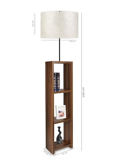 Dekoratif Raflı Ceviz Mdf Lambader Krem Pvc Silindir Başlık Krem