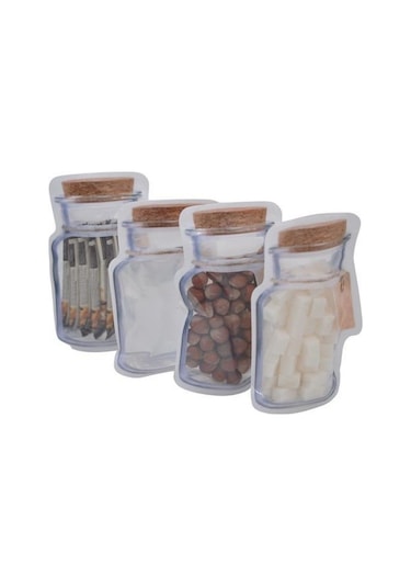 Kavanoz Görünümlü Kilitli Poşet Çıtçıtlı Ve Pratik Torba 4 Adet Şeffaf