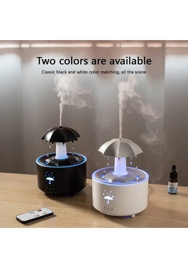 Motion003 Beyaz Döner Şemsiye Damlası Nemlendirici Büyük Sisli Ev Kullanımı Masaüstü Renkli Aydınlatma Uzaktan Kumanda Yatak Odası Ofis İçin