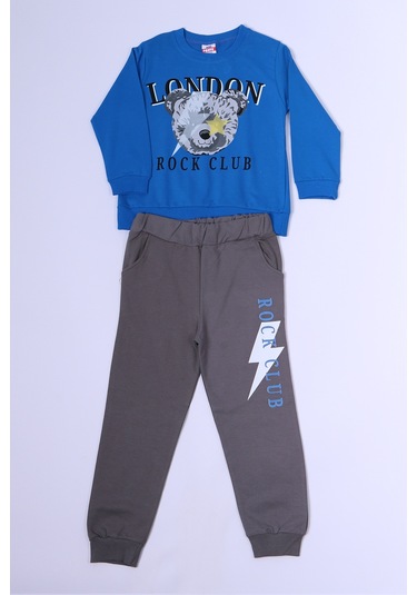 Erkek Çocuk Eşofman Takımı Baskılı Ribanalı C35 Mavi