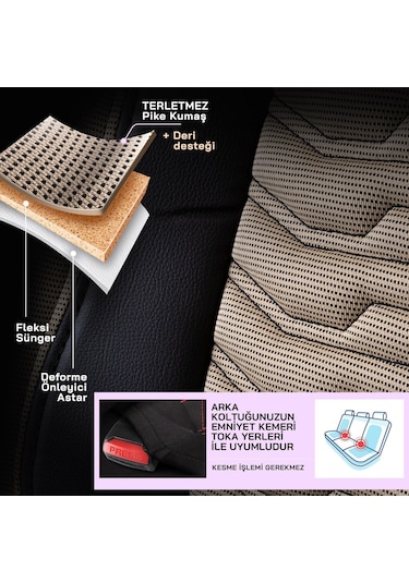 Panda Paris Serisi Pike Kumaş Oto Koltuk Kılıfı Tam Set Bej - Siyah