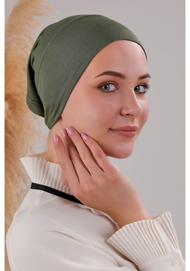 Tesettür Hazır Pratik Geçme Boru Bone Haki Haki