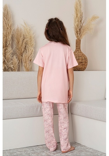 Anne Kız Kombin Çiçekli Kısa Kollu Gömlek Pijama Takımı Anne Kız Ayrı Satılır Pembe
