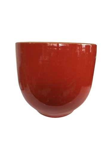 Kırmızı Renk Sırlı , El Yapımı Tombul Toprak Saksı 30 27 Cm