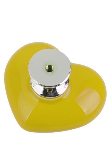 Homyl Kalp Şekilli Seramik Kapı Çekmece Dolap Kolu Sarı L