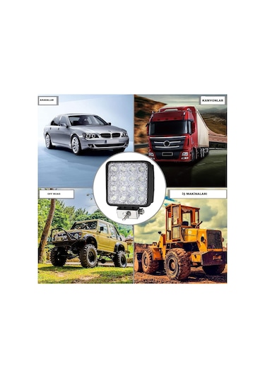4 Adet 16 Led Off Road Kare Çalışma Lambası Sis Lambası 48 Watt