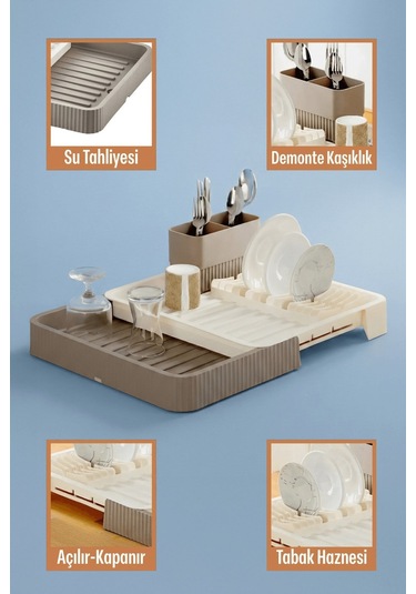 Krem Uzayabilir Sürgülü Bulaşık Sepeti, Lavabo/tezgah Üstü Açılır Kapanır Bulaşıklık Kurutma Sepeti Krem