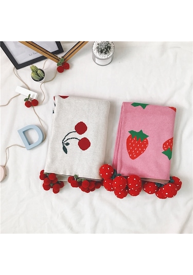 Sones Çocuk Çilek Örgü Pamuklu Battaniye Ölçü: 100 X 130cm Beyaz