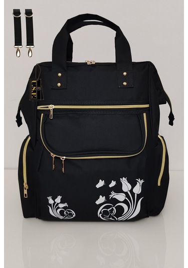 Bebek Bakım Çantası Organizatör Fonksiyonel Lüx Anne Bebek Bakım Sırt Çantası Lal Siyah