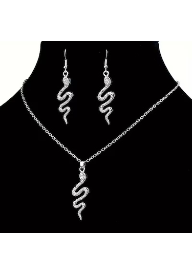 Crystal Snake Özel Tasarım Kolye Küpe Takı Seti Bulgari Model Gümüş