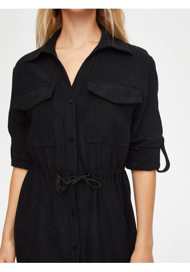 Kendinden Dokulu Şönil Gömlek Elbise 69228 U6922810 Siyah