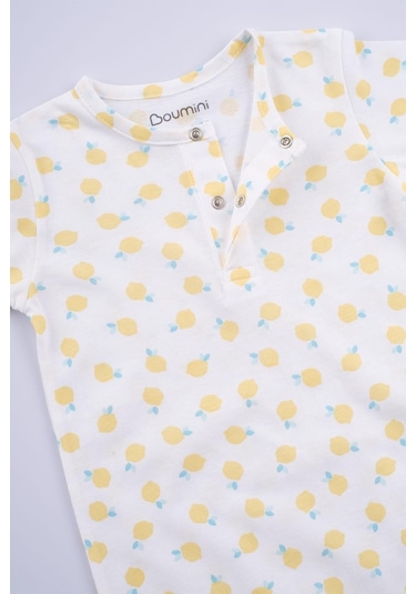 Boumini Bebek Kısa Kollu Şort Tulum Limonlar Doğal Pamuk - Sarı