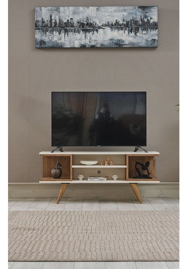 Ahşap Tv Sehpası 150x35x58 Cm Kapaksız 1 Orta Raflı Çok Renkli
