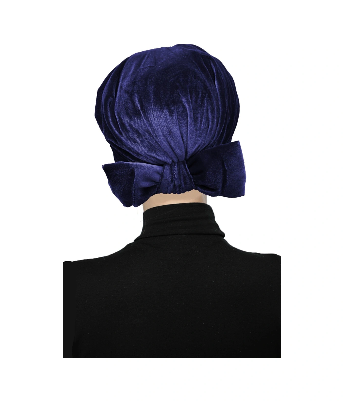 Kadife Fiyonklu Astarlı Lacivert Hazır Türban Tesettür Bone Lacivert