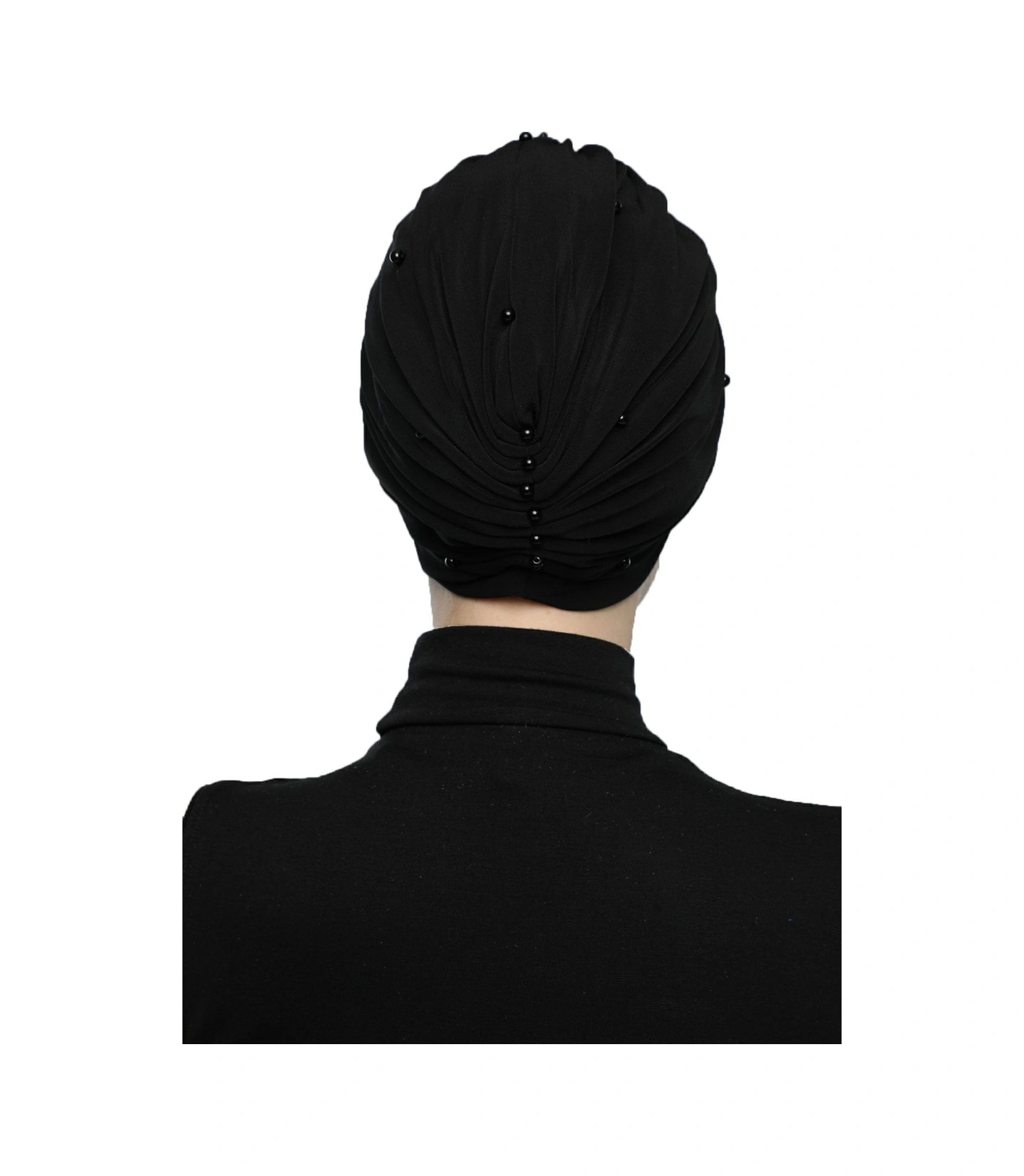 Kopma Astarlı Işlemeli Siyah Dantel Motifli Hazır Türban Tesettür Abiye Bone Siyah Dantel