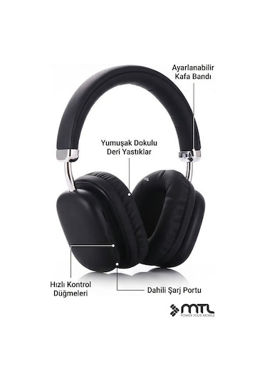 Kablosuz Stereo Kulak Üstü Kulaklık Hd Ses Bluetooth 5.3 Extra Bass Ios Ve Android Uyumlu Mt964