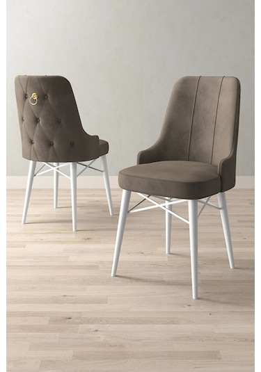 Mitra Serisi, 6 Adet Cappucino Mutfak Sandalyesi, Beyaz Gürgen Ayak, 1. Sınıf Babyface Kumaş