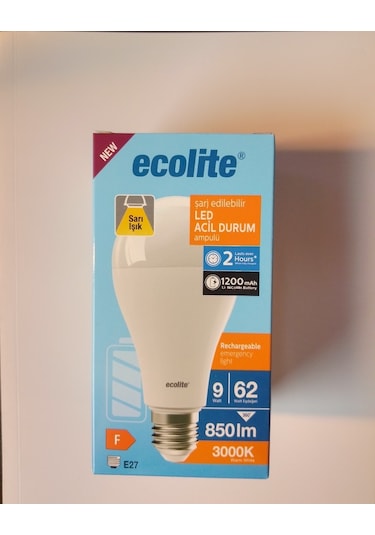 Ecolite Led Şarjlı Ampul A65 9w 3000k E27